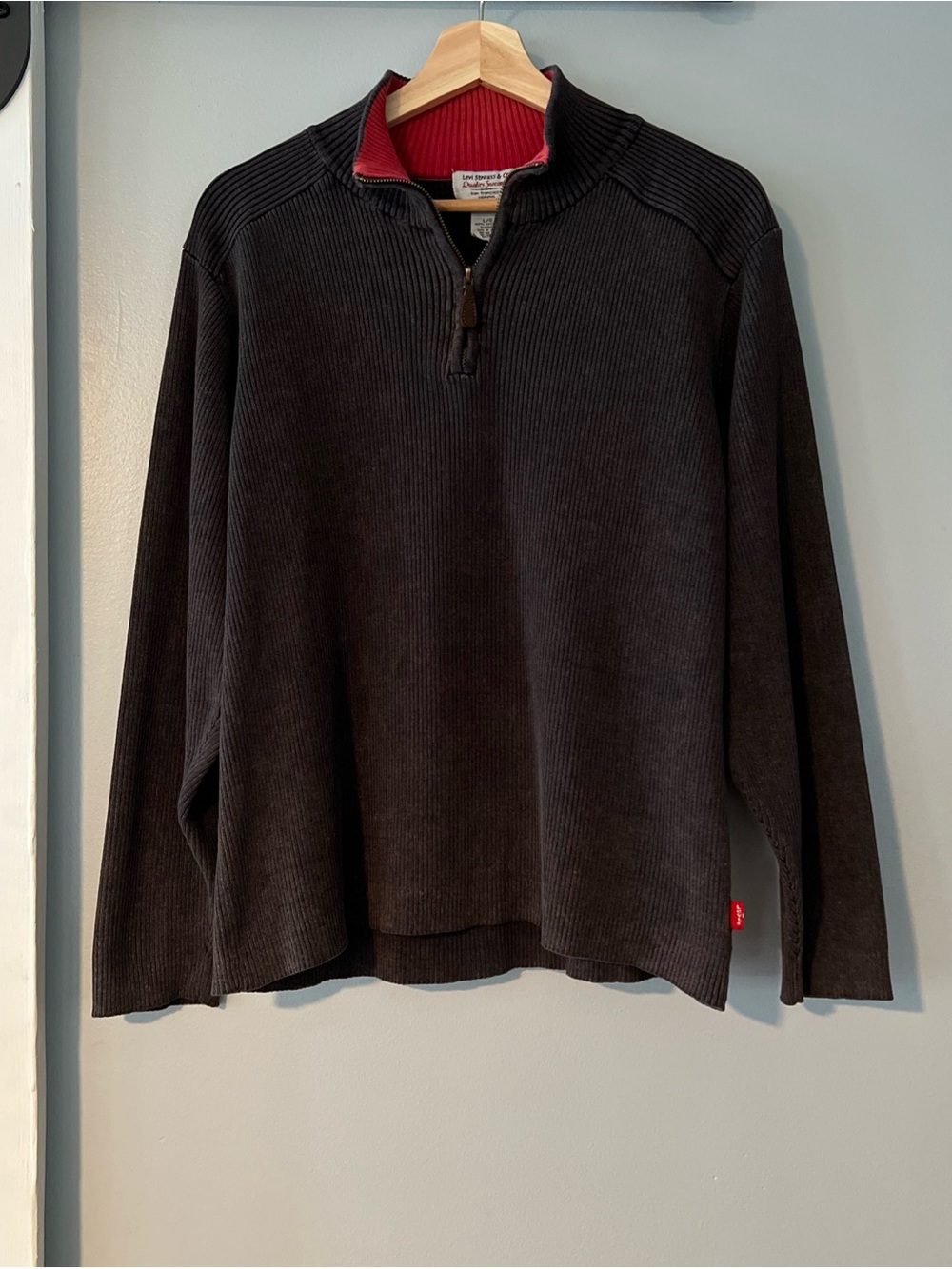 Levi Strauss & Co. Quality Sweaters Ribbed Knit 1/4 Zip Mock Neck Pullover Vtg